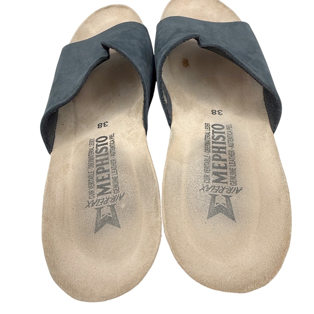 Mephisto Lisane Wedge Sandals Size 38 Navy Suede Cork Sole Everyday Comfort US 8 - Picture 3 of 8